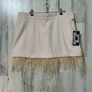 Feather Lined Cream Mini Skirt